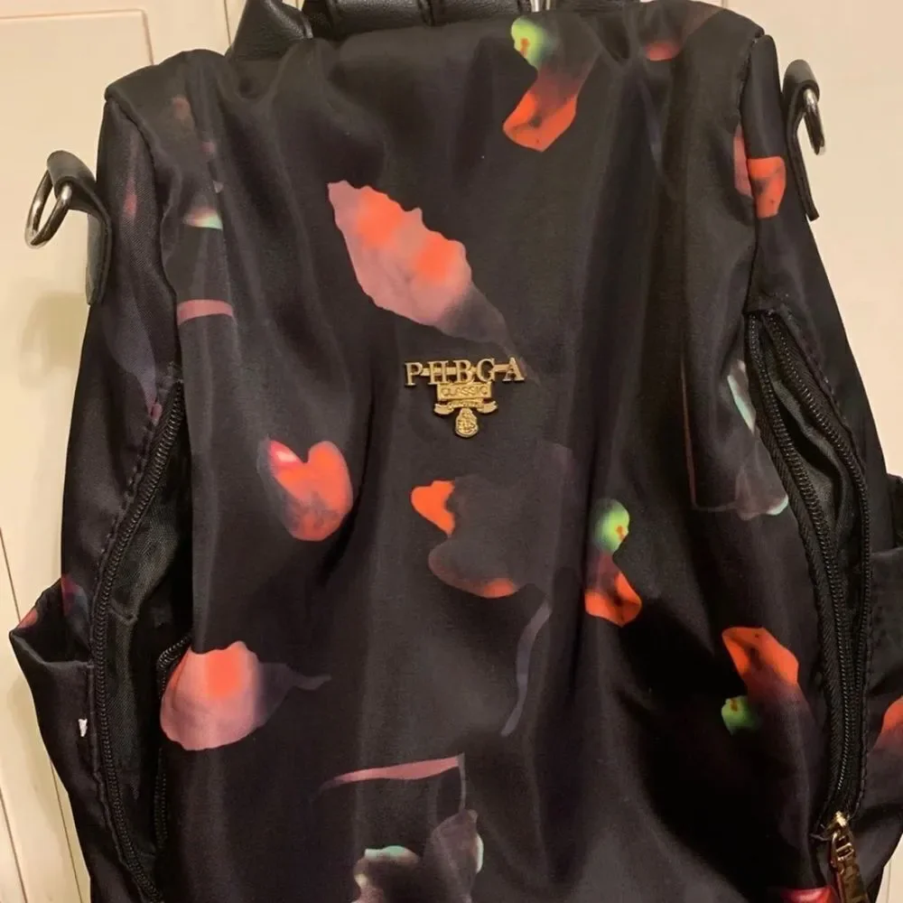 classic backpack and shoulder bag with antitheft design, abstract colors